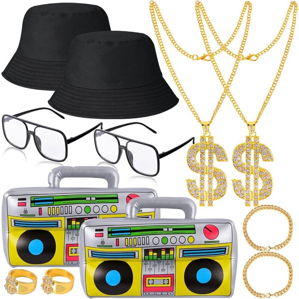 Hip-Hop Costume Kit 12 Pcs Accessories Inflatable Boom Box Sunglasses